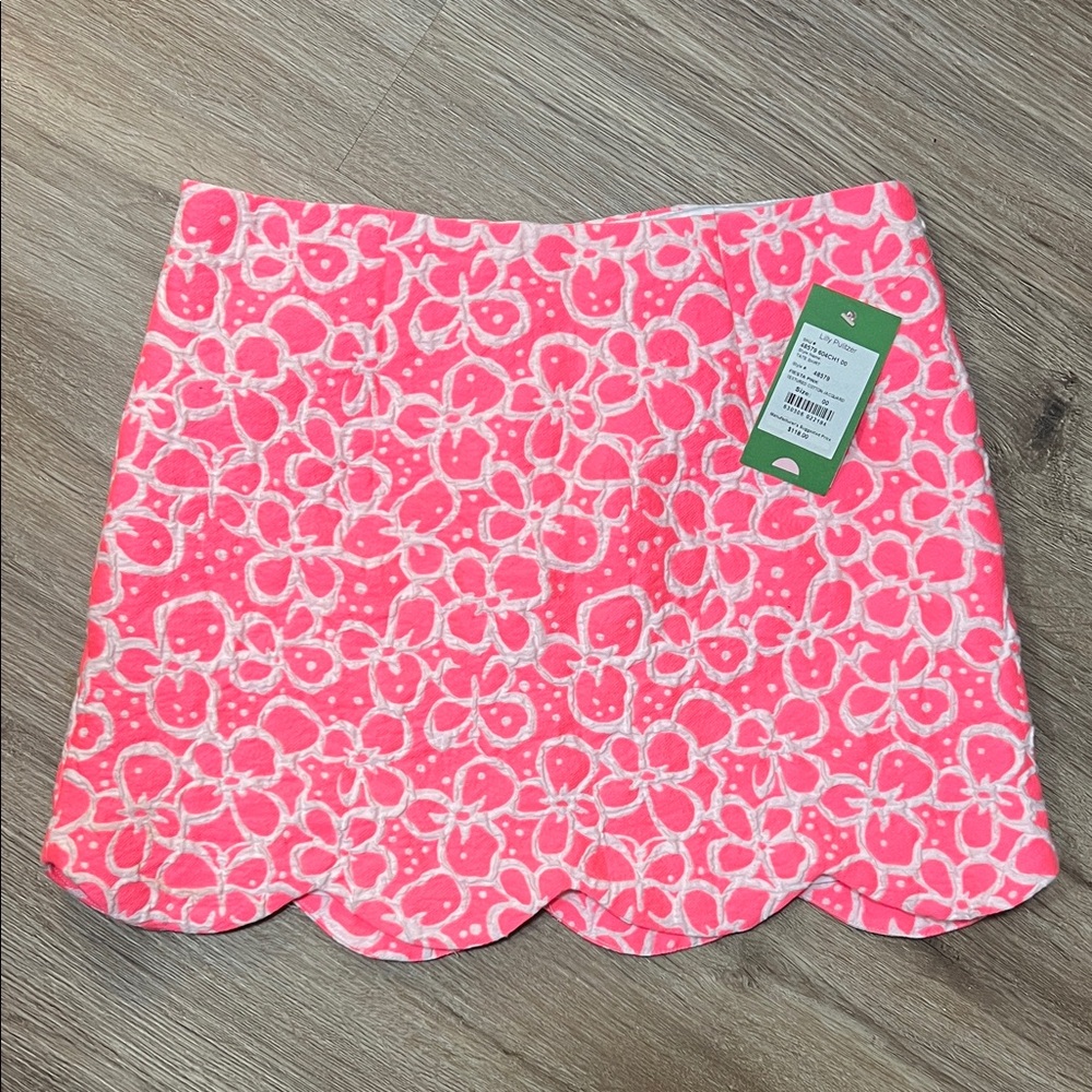 Lilly Pulitzer Pink & White Floral Scallop Hem Mini Skirt